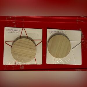 2 Patriotic Red & White Star Wooden Trays | NWT 🏷️